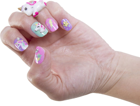 Hot Focus Unicorn Nail Art Kit - 3D Press On Nails, Stickers, File & Ring - 65 Piece Set for Girls 5+
