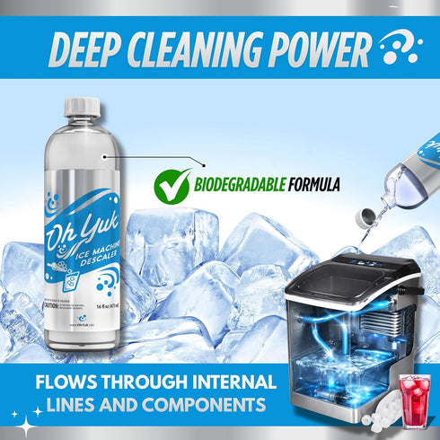 Oh Yuk Ice Machine Cleaner Descaler Scale & Buildup Remover, Nickel-Safe Ice Maker Cleaning Solution, Compatible