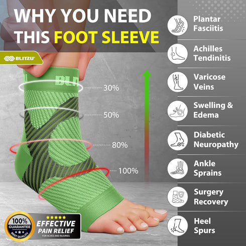 Compression Socks for Plantar Fasciitis, Achilles Tendonitis, Ankle Brace Compression Sleeve, Green L-XL
