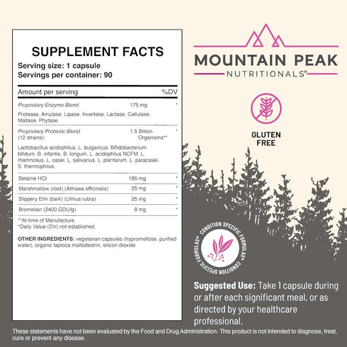 Mountain Peak Nutritionals Digestive Probiotics - 1.5 Billion CFU - 90 Capsules - Gastrointestinal Support with Enzymes