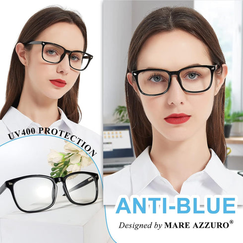 MARE AZZURO Computer Reading Glasses for Women - Blue Blocking Screen Light Readers, Various Strengths (Black, 150)