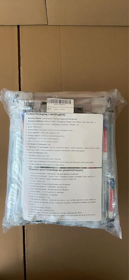 100pcs Disposable Toothbrushes with Toothpaste and Floss, Individually Wrapped, Bulk Kit for Homeless, Airbnb, Hotel