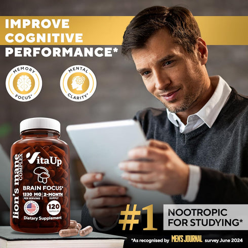 Lions Mane Supplement Capsules, USA Made Lion's Mane Mushroom Complex 1330mg with Cordyceps, Shiitake, Reishi, 120 Count