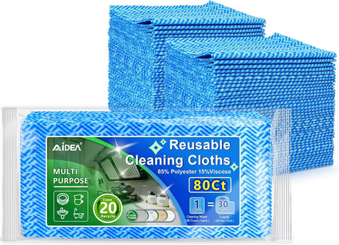 AIDEA 80Ct Cleaning Wipes, Multi-Purpose Reusable Cloths, Domestic Cleaning Towels, Dish Cloths, 12''x24''