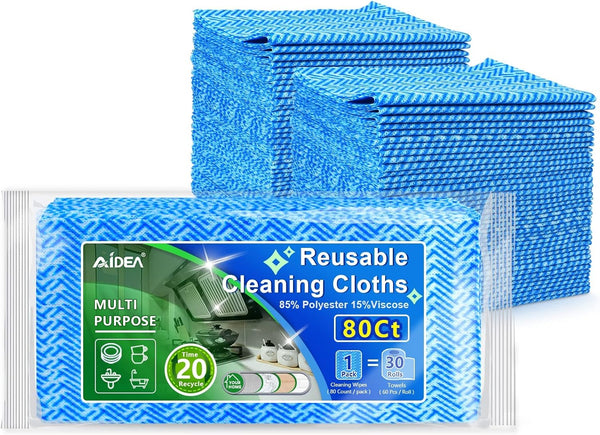 AIDEA 80Ct Cleaning Wipes, Multi-Purpose Reusable Cloths, Domestic Cleaning Towels, Dish Cloths, 12''x24''