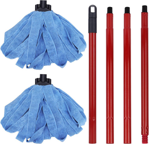 Microfiber Mop Cloth Heads Replacements: One Mop Handle with Two Blue Microfiber