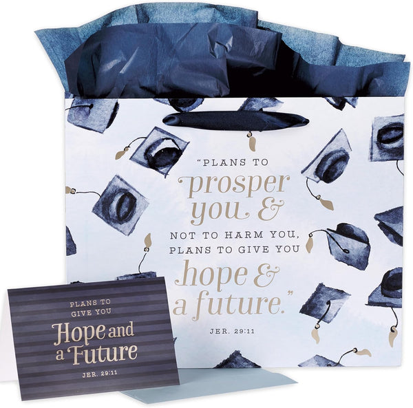 Christian Art Gifts Landscape Gift Bag Set - Hope and A Future - Jeremiah 29:11 Inspirational Bible Verse, Navy