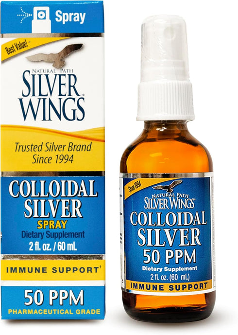 Natural Path Silver Wings Colloidal Silver Liquid - Daily Immune Support Supplement, 50ppm (250mcg), 2oz Spray