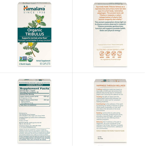 Himalaya Organic Tribulus Terrestris, Herbal Supplement for Urinary Support, Bladder Function, Prostate Support, 688