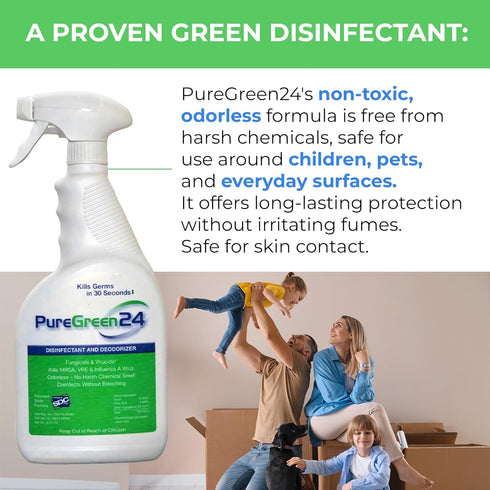 PureGreen24 2026 (2) 4oz Safe & Effective Disinfectant. Kills Deadly Germs including RSV Norovirus MRSA Staph flu Bird