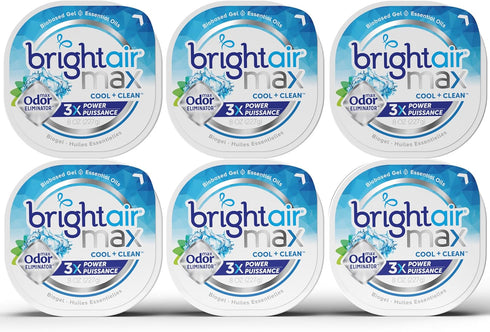 Bright Air Max Odor Eliminator Gel, Biobased Air Freshener, Cool and Clean Scent, 8 Oz Each, 6 Pack