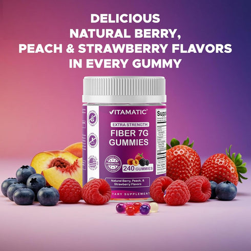 Gummies 7G 240 Gummies, Vitamatic Prebiotic Fiber for Adults, Extra Strength, Zero Sugar Added, Pectin Based Digestive