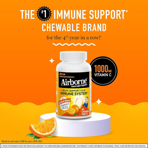 Airborne Vitamin C 1000mg, Citrus Chewable Tablets, 96 Count in a Box