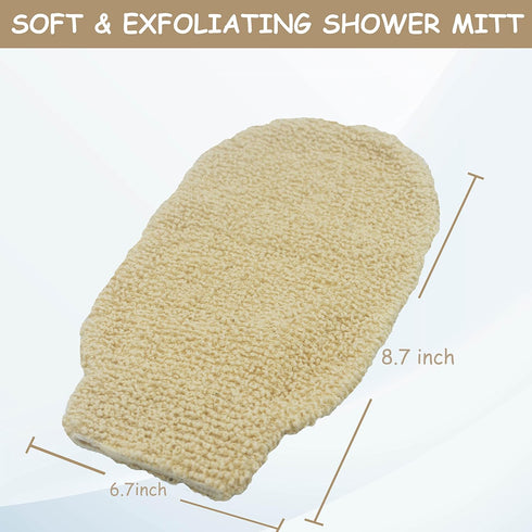 Natural Ramie Dual Sided Exfoliating Glove, White Hand Mitt Shower Scrubber, Pack of 2, Machine Washable