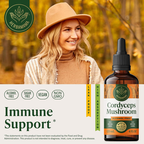 Immune Immunity 56-Day HERBAMAMA Cordyceps Sinensis Tincture - Vegan Support & Defense with Cordyceps Mushroom Extract