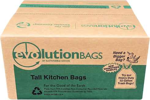 **NEW** Evolution Trash Bag Tall Kitchen DRAWSTRING (100 bags/box) - Made with 70% CERTIFIED PCR Material