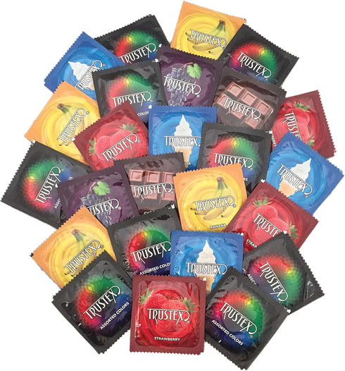 Lunamax Trustex Flavors and Colors Lubricated Latex Condoms with Brass Pocket Case-24 Count
