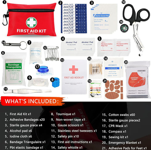 Mini First Aid Kit, 122 Piece Small Kit for Family Emergency Care, Home, Camping, Travel, Outdoors & Schools