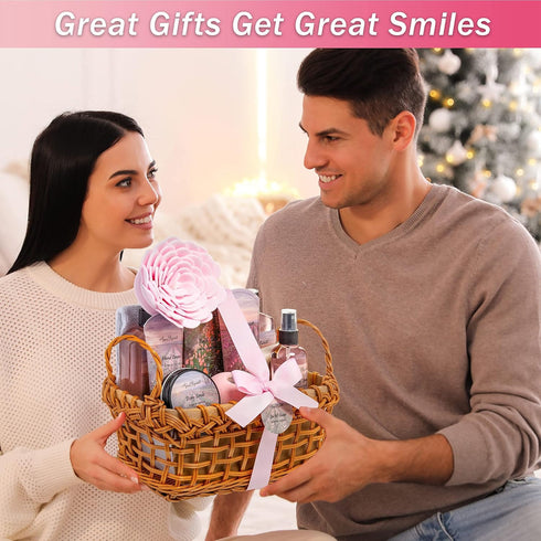 Spa Baskets for Women - Luxury Bath Set with Rose Oil & Orchid, Includes Wash, Bubble Bath, Lotion, Bath Salts, and More