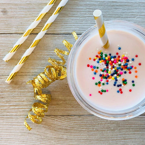 Navy Blue and Gold Foil Paper Straws, Stripe Chevron Solid, 100 Pack