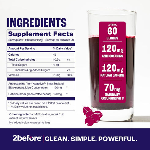 Blackcurrant All Natural Vegan Pre Workout, 120mg Caffeine, Clean Energy, Endurance, Recovery, 20 Servings Pouch