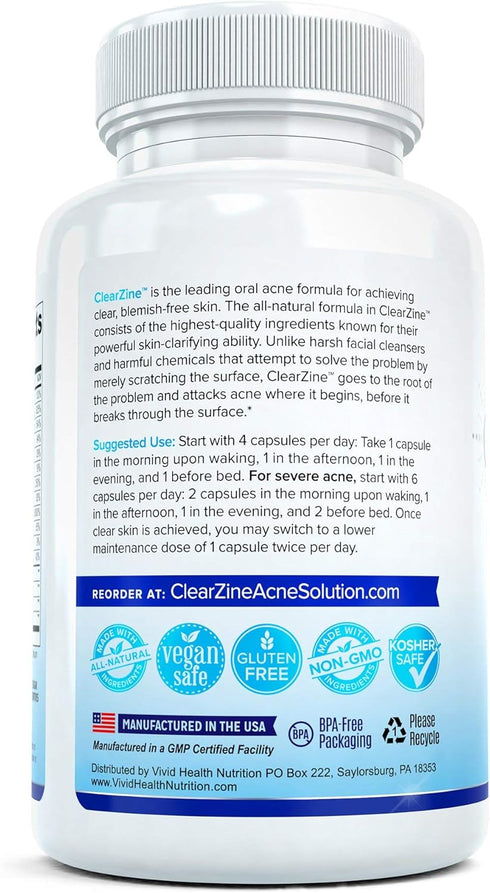 Acne Pills for Teens & Adults | Clear Skin Supplement, 90 Caps for Hormonal & Cystic Acne