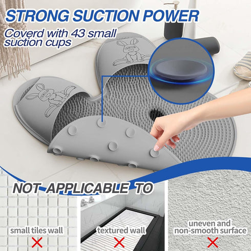 Manmihealth Extra-Large Shower Foot Scrubber Mat with Non-Slip Suction Cups, Rabbit-Shaped Silicone Foot Scrubber