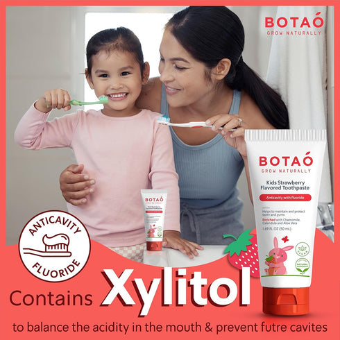 Kids Toothpaste, Natural Strawberry Flavored Anticavity Fluoride Toothpaste, Maximum Cavity Protection, EWG Verified,