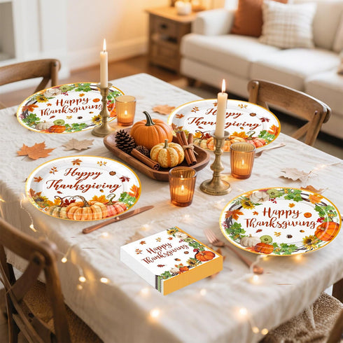YJOY 100Pcs Set, 10" 12" Thanksgiving Oval Paper Plates and Napkins x Party Plates,Large Disposable Dinner Plates