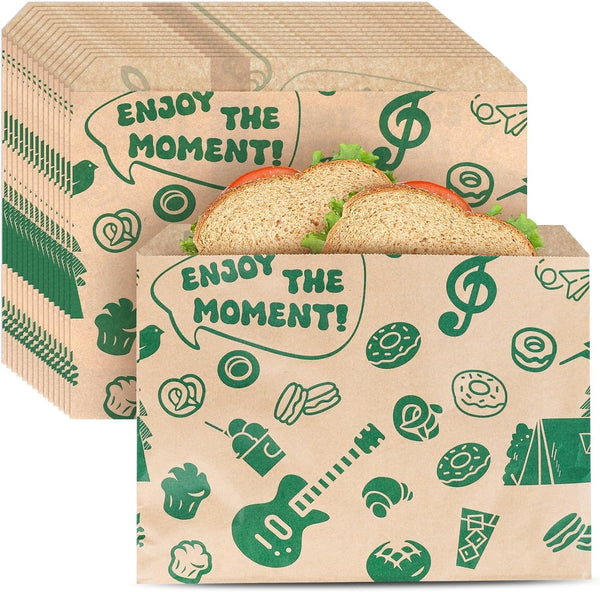 VGOODALL 50PCS Paper Sandwich Bags, Small Snack Bags 8.1x6.6inch Wax Paper Bags for Picnic & Snacks