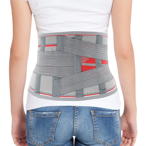 ORTONYX Lumbar Support Belt, Ergonomic Design, Breathable Material, M/L, Gray/Red