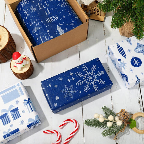 Whaline 160 Sheets Winter Tissue Paper, 14 x 20 Inch Blue White Snowflake Art Craft Paper for Decor