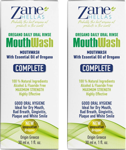 Zane Hellas MouthWash, Oral Rinse with Oregano Oil for Gingivitis, Plaque, Dry Mouth, Alcohol & Fluoride Free