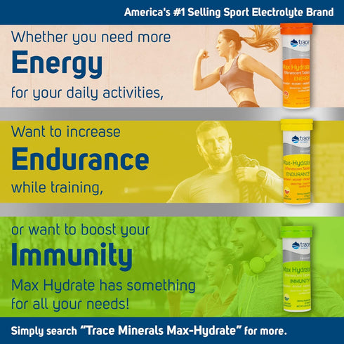 Trace Minerals Max-Hydrate Endurance Effervescent Tablets, Energy Support, Orange Flavor, 8 x 10 Tabs