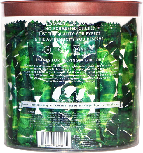 L. Organic Cotton Regular and Super Absorbency Compact Tampons, Multipack, 30 Count.