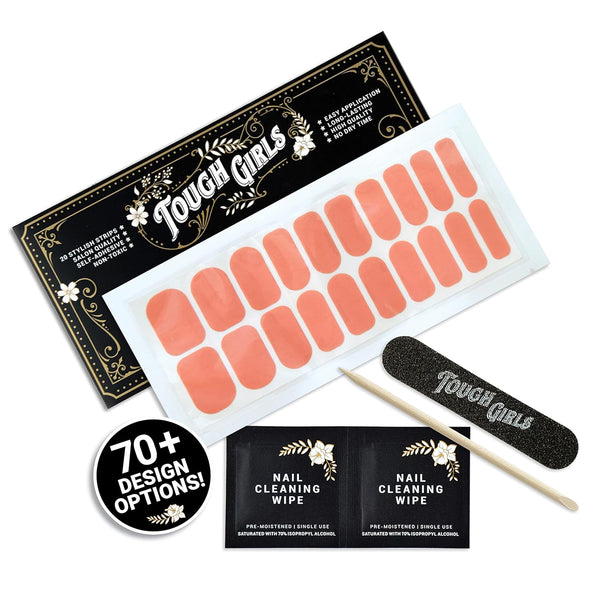 TOUGH GIRLS 20 Gel Nail Polish Strips - Exquisite with Application Accessories, No UV/LED Lamp Required (Coral)