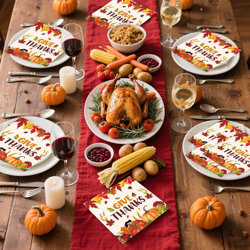 HiEnjoin 50Pcs Thanksgiving Fall Paper Napkins, Disposable Pumpkin Napkins Maple Leaves Guest Napkins Party Decorations
