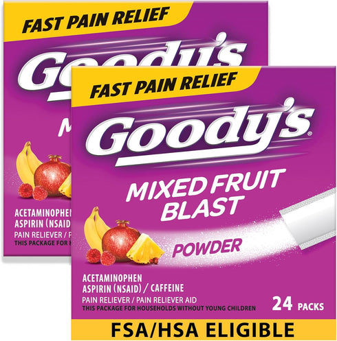 Goody's Extra Strength Headache Powder, Mixed Fruit Blast Flavor Dissolve Packs, 24