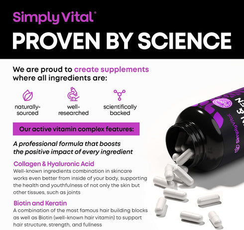 Biotin Vitamins 5000mcg for Hair, Skin & Nails with Marine Collagen Peptides & B Complex, 60 Caps