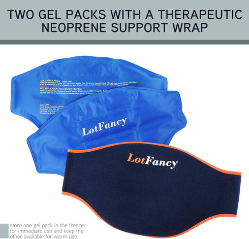 LotFancy Gel Ice Pack for Back Injuries, 2pcs Hot Cold Packs with Wrap for Lower Back, Belly, Waist, Hip Pain Relief
