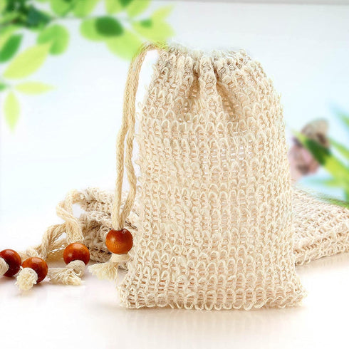 Soap Bag, Natural Sisal Pouch for Exfoliating Foaming and Drying Soap, 4 Pack Plastic-Free Holder for Shower