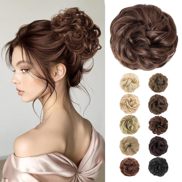 MORICA Messy Hair Bun Hair Scrunchies Extension, Curly Wavy Synthetic Chignon Hairpieces for Women (4/30#)