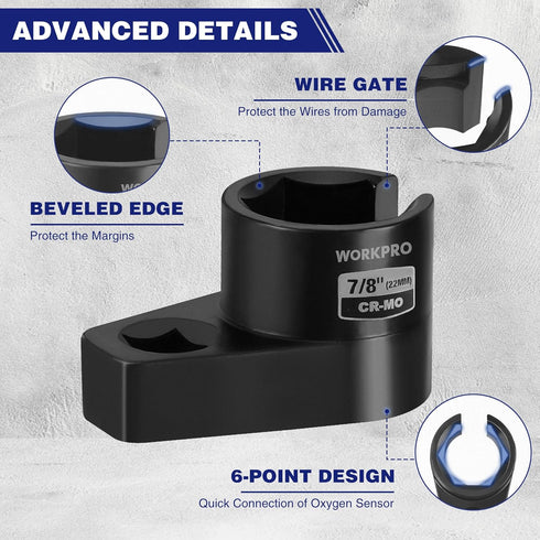 O2 3/8 7/8 22mm, Offset 6-Point O2 WORKPRO Oxygen Sensor Socket Drive x Oxygen Sensor Removal Tool Wrench, Sensor Tool