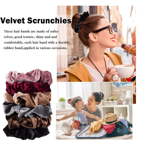 Whaline 6 Big Hair Scrunchies - Velvet Elastics Large Hair Bobble Bands for Women, Soft Hair Ties in 6 Colors