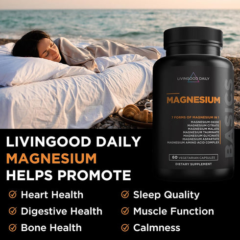 Livingood Daily Magnesium 300mg - High Bioavailability Magnesium Complex for Muscle Relaxation, Nerve & Heart Health