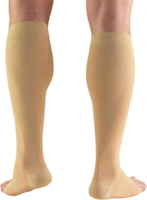 Truform Compression Stockings for Men and Women, 15-20 mmHg, Knee High Length, Open Toe, Beige, Large