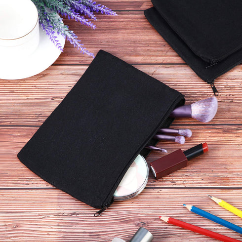 meekoo 16 Pack Canvas Blank Cosmetics Bags, Plain Zipper Makeup Pouch for Travel and Storage (S, Black)