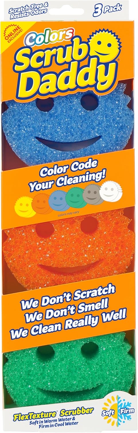 Scrub Daddy Color Sponges, Scratch-Free Multipurpose Dish Sponges for Kitchen, Bathroom, 3 Count