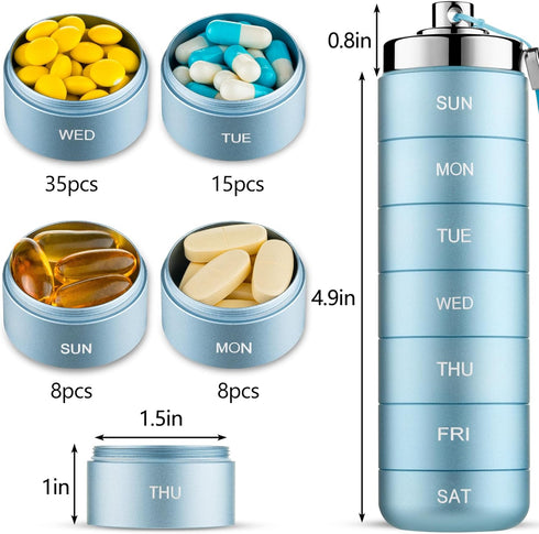 Mossime Stackable Metal Pill Organizer, Waterproof Travel Pill Box, Large Aluminum Alloy Container, 7 Day Daily
