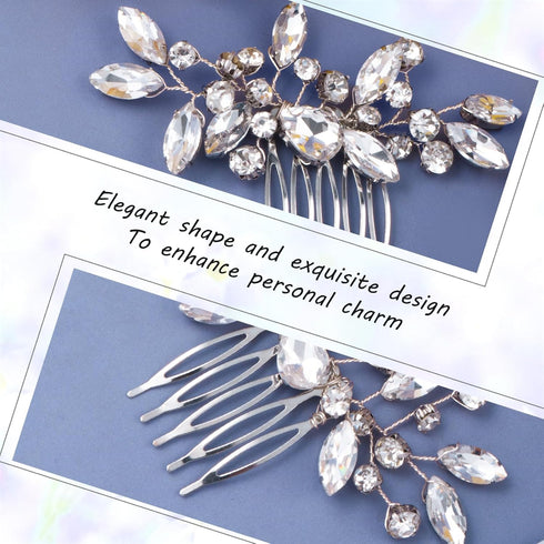 OIIKI 2PCS Silver Rhinestone Hair Combs, Clear Metal Bridal Hair Accessories for Women and Girls